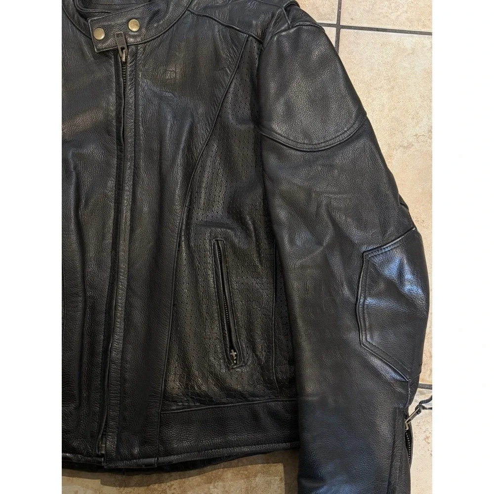 Vintage Motorcycle Leather Jacket Size Small Black Lace‎ Up Sided